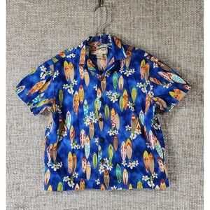 Hilo Hattie Hawaiian Shirt Youth XXS Blue Floral Surfboards Beach USA Made